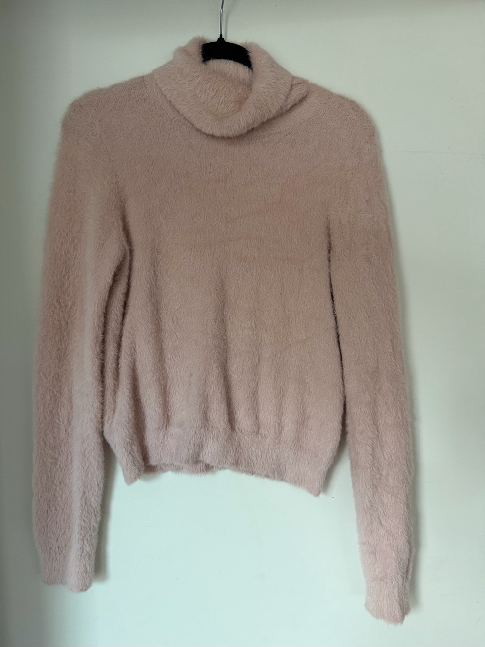 Halogen Pale Pink Faux-Fur Turtleneck Sweater